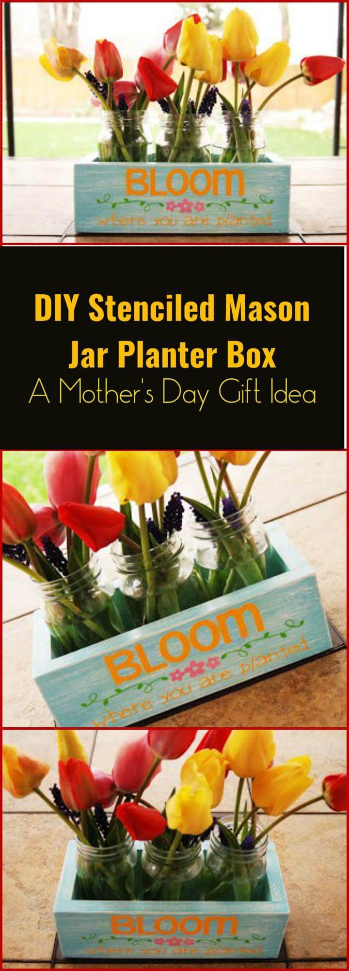 glam DIY stenciled Mason jar planter box